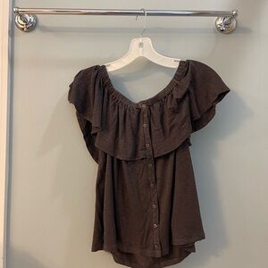 AMERICAN EAGLE OUTFITTERS Off The Shoulder Soft and Sexy Slub Shirt, Grey, Sz S